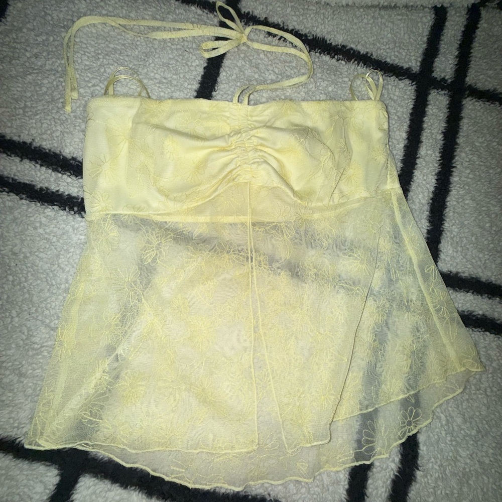 Love on a Hanger Pale Yellow Lace Halter Cami